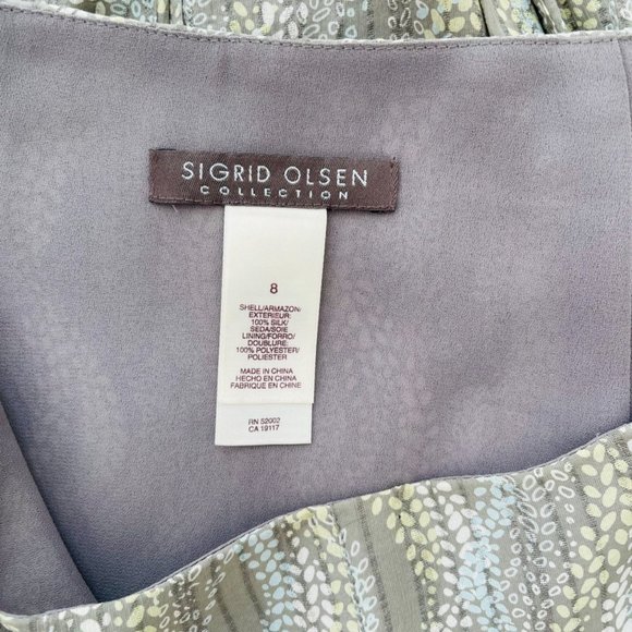 Vintage 100% Silk Skirt Sigrid Olsen Chiffon Crepe Sage Green Gray Ditsy Women's - Picture 6 of 9